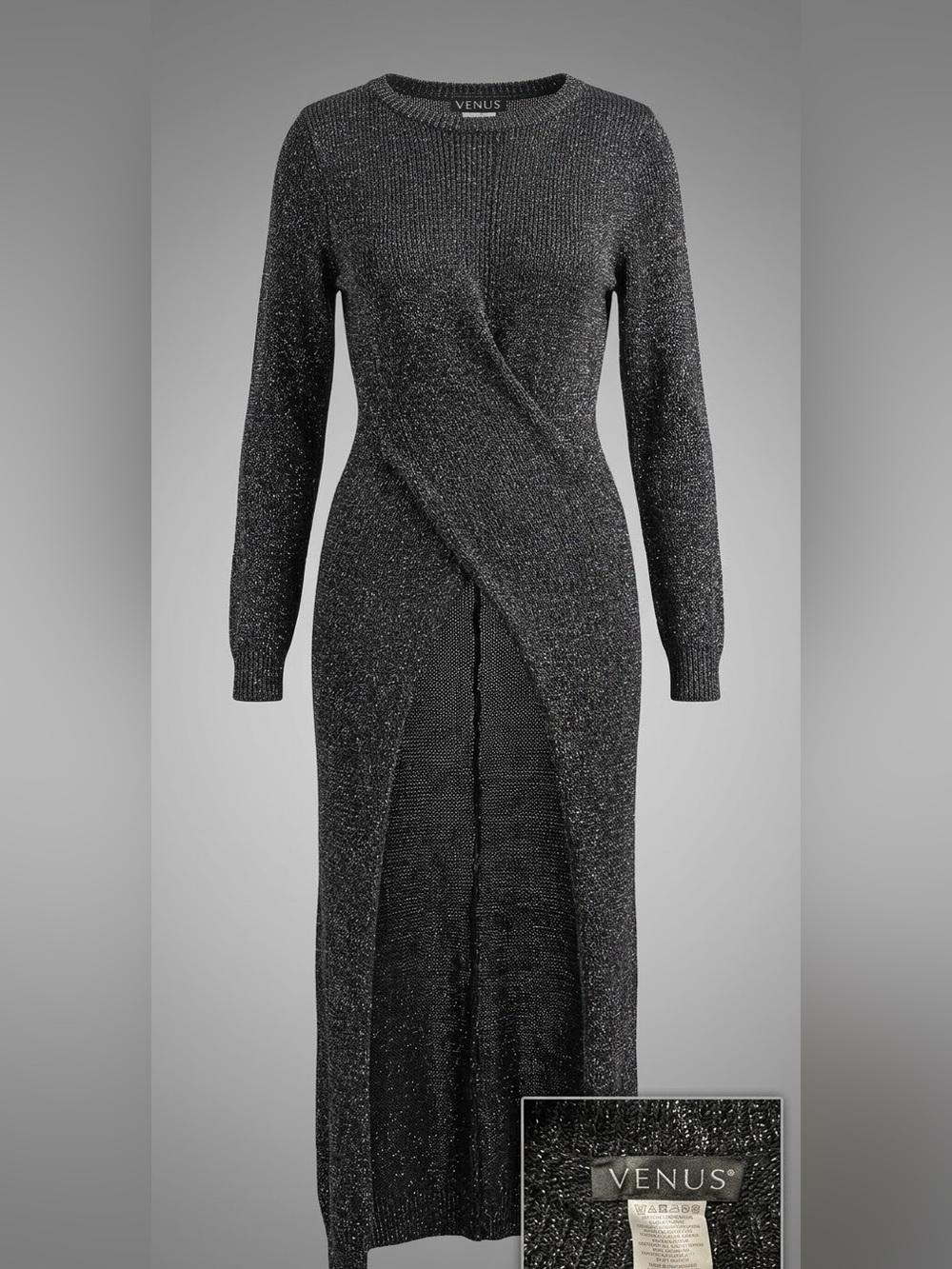 VENUS Metallic Lurex Wrap Front Tunic Sweater